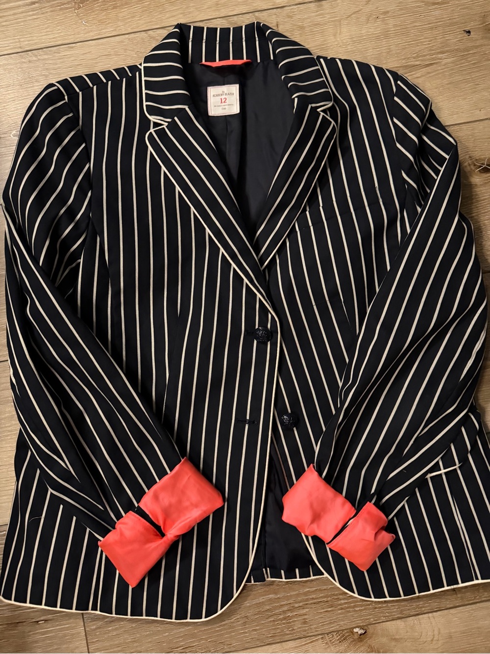 Gap Navy Pinstripe Lady Blazer Bow Cuff Size 12
